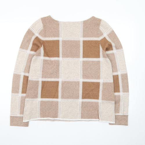 Tahari Women Beige Check Knit Pullover Jumper UK L