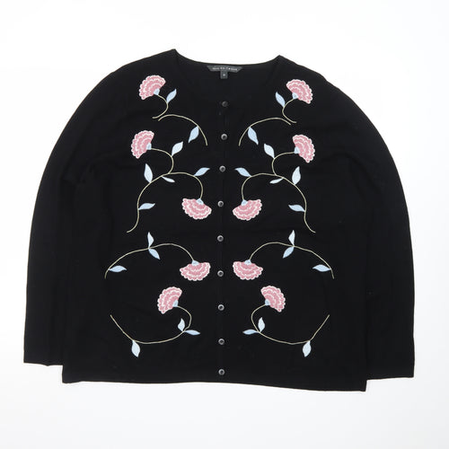 Bonmarché Women's Black Floral Embroidered Cardigan Size L