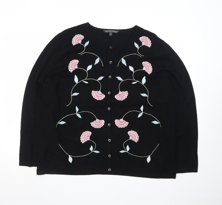 Bonmarché Women's Black Floral Embroidered Cardigan Size L