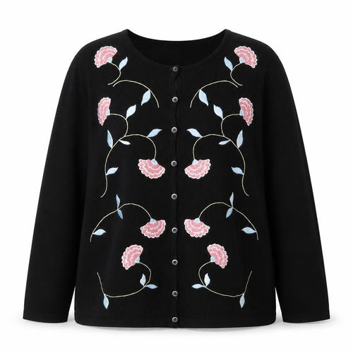 Bonmarché Women's Black Floral Embroidered Cardigan Size L