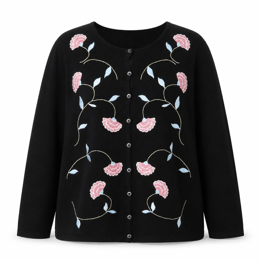 Bonmarché Women's Black Floral Embroidered Cardigan Size L