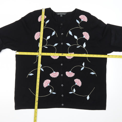 Bonmarché Women's Black Floral Embroidered Cardigan Size L