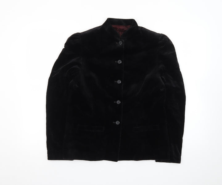 Reldan Womens Black Velvet Blazer Size 12 Classic Buttoned Jacket