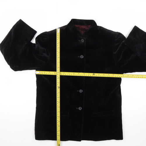 Reldan Womens Black Velvet Blazer Size 12 Classic Buttoned Jacket