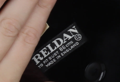 Reldan Womens Black Velvet Blazer Size 12 Classic Buttoned Jacket