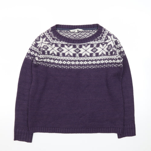 Fat Face Womens Purple Fair Isle Wool Blend Jumper Size 10