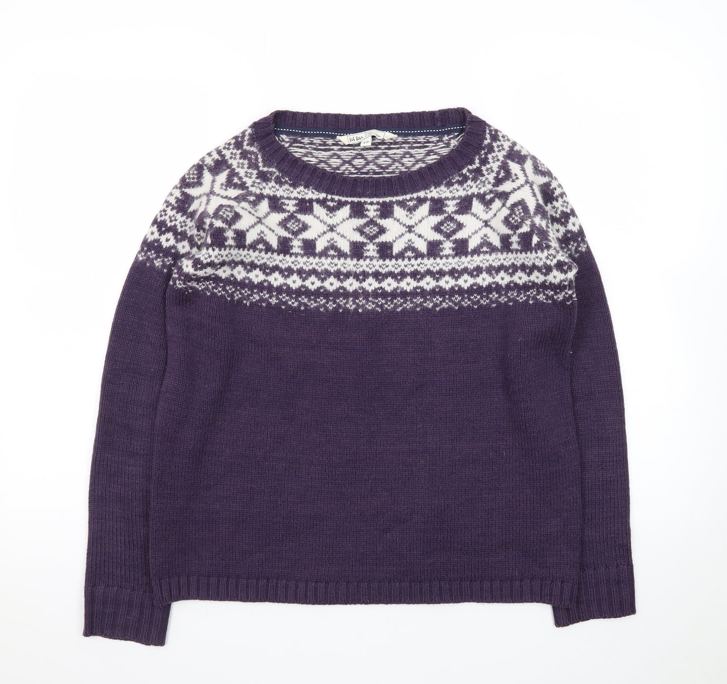 Fat Face Womens Purple Fair Isle Wool Blend Jumper Size 10
