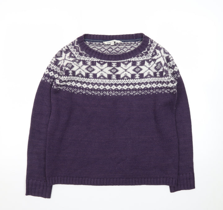 Fat Face Womens Purple Fair Isle Wool Blend Jumper Size 10