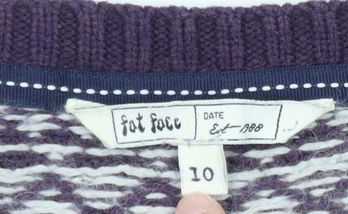 Fat Face Womens Purple Fair Isle Wool Blend Jumper Size 10