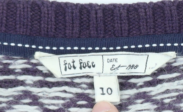 Fat Face Womens Purple Fair Isle Wool Blend Jumper Size 10
