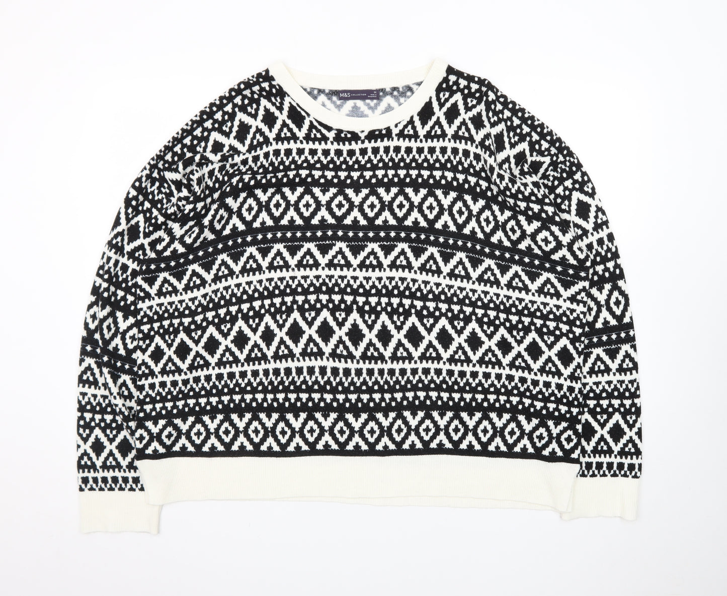 Marks and Spencer Women's Black & White Fair Isle Jumper Size 24