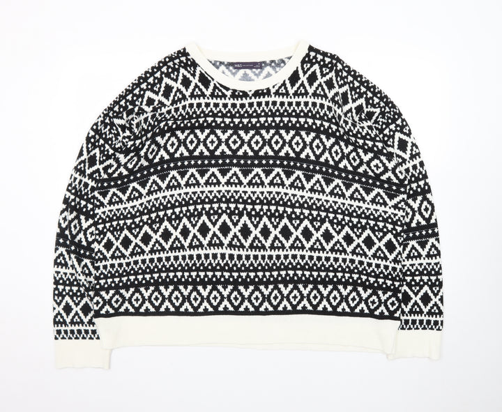 Marks and Spencer Women's Black & White Fair Isle Jumper Size 24