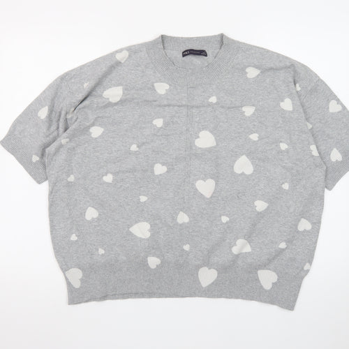Marks and Spencer Women Grey Heart Print Short Sleeve Jumper XL