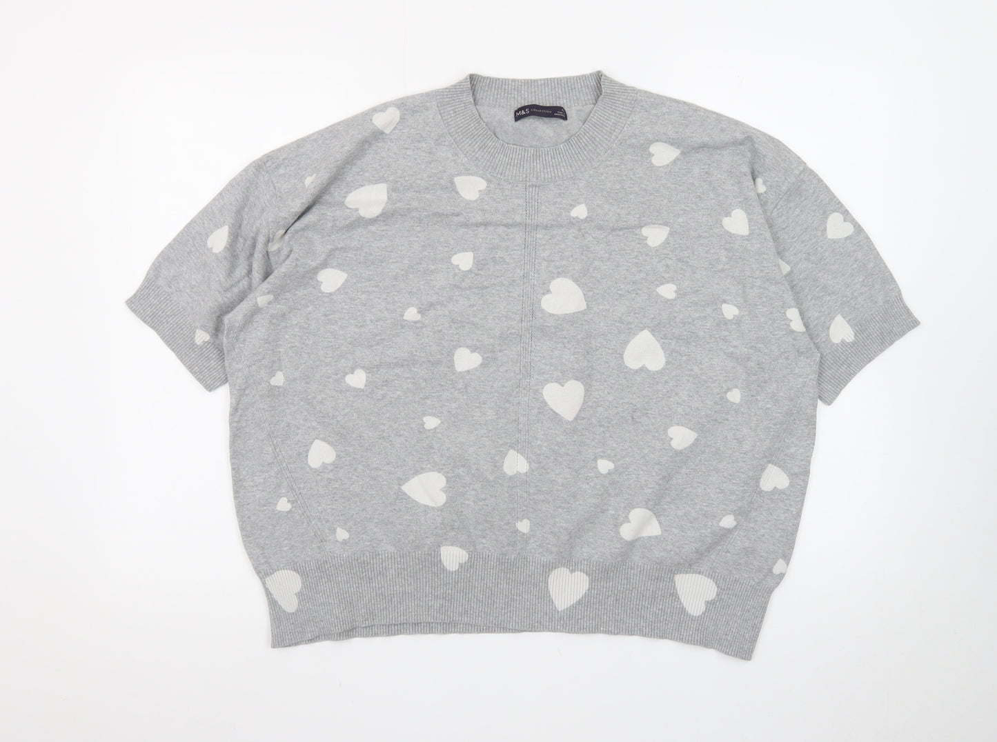 Marks and Spencer Women Grey Heart Print Short Sleeve Jumper XL