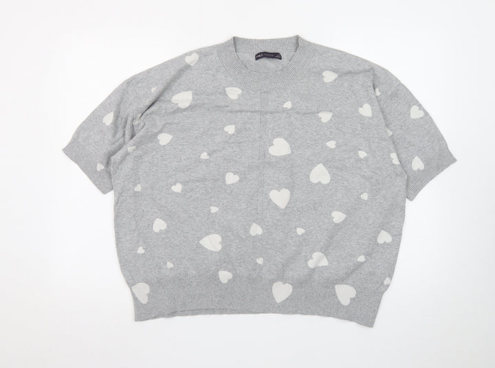 Marks and Spencer Women Grey Heart Print Short Sleeve Jumper XL