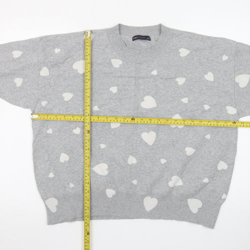 Marks and Spencer Women Grey Heart Print Short Sleeve Jumper XL