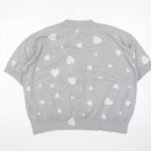Marks and Spencer Women Grey Heart Print Short Sleeve Jumper XL