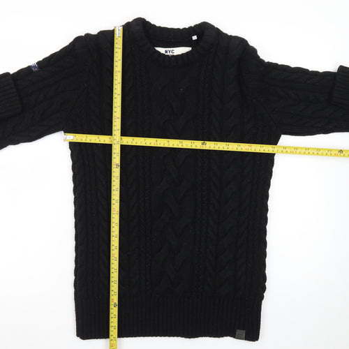 Superdry Men Black Cable-Knit Crew Neck Pullover Jumper M