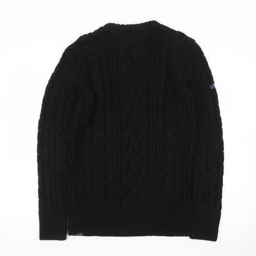 Superdry Men Black Cable-Knit Crew Neck Pullover Jumper M
