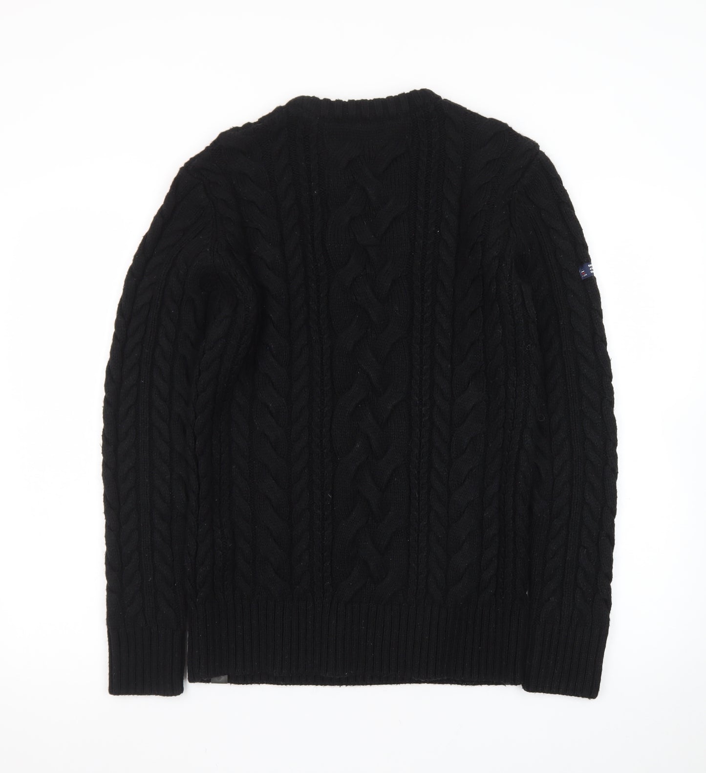 Superdry Men Black Cable-Knit Crew Neck Pullover Jumper M