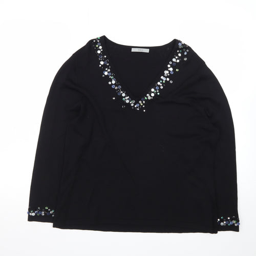 Marks and Spencer Women Black Sequin V-Neck Pullover Jumper Size 20