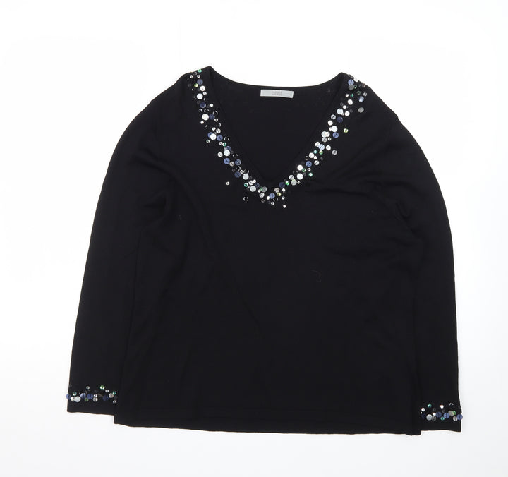 Marks and Spencer Women Black Sequin V-Neck Pullover Jumper Size 20