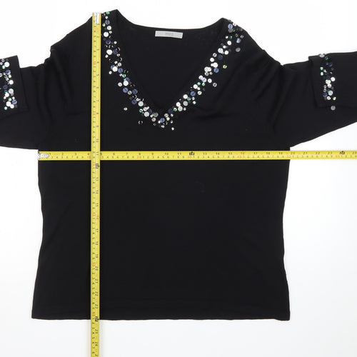 Marks and Spencer Women Black Sequin V-Neck Pullover Jumper Size 20