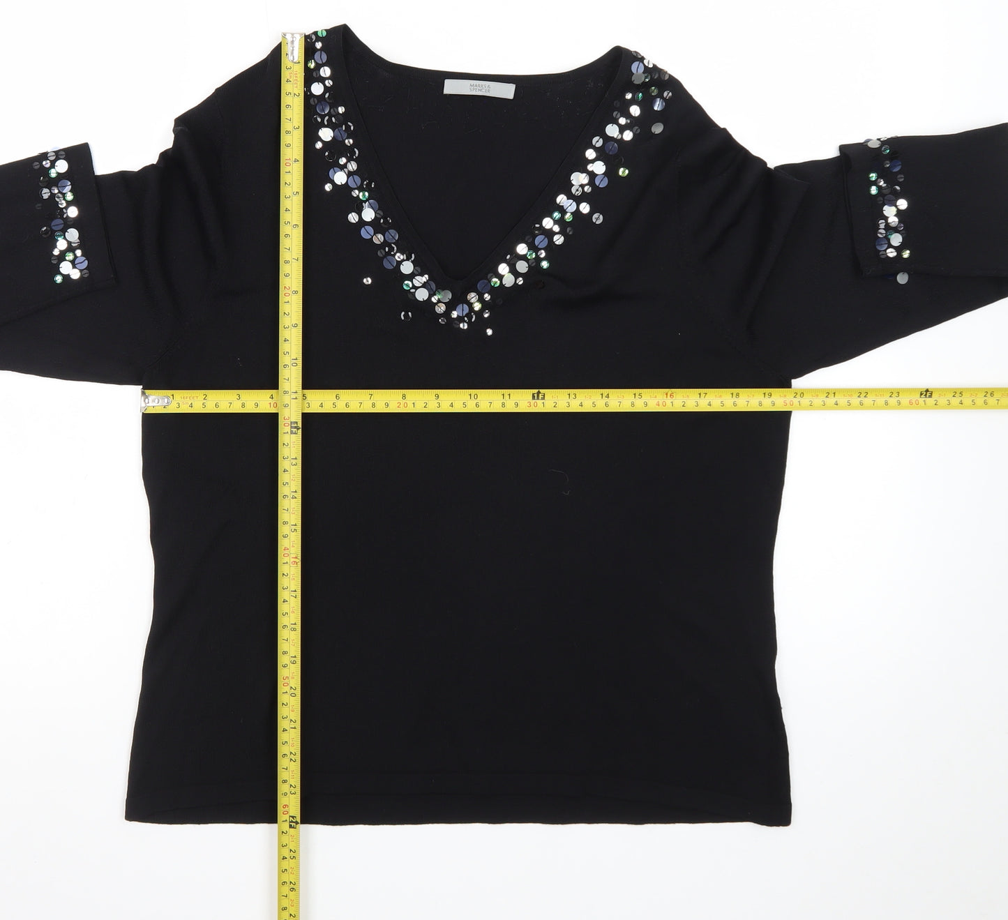 Marks and Spencer Women Black Sequin V-Neck Pullover Jumper Size 20