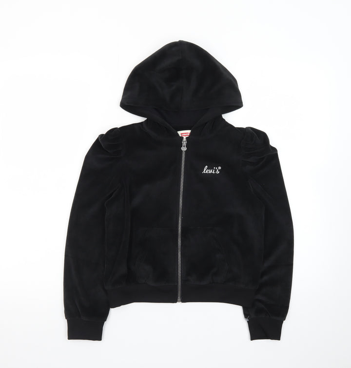 Levi's Girls Black Velour Full Zip Hooded Sweatshirt Size 10A