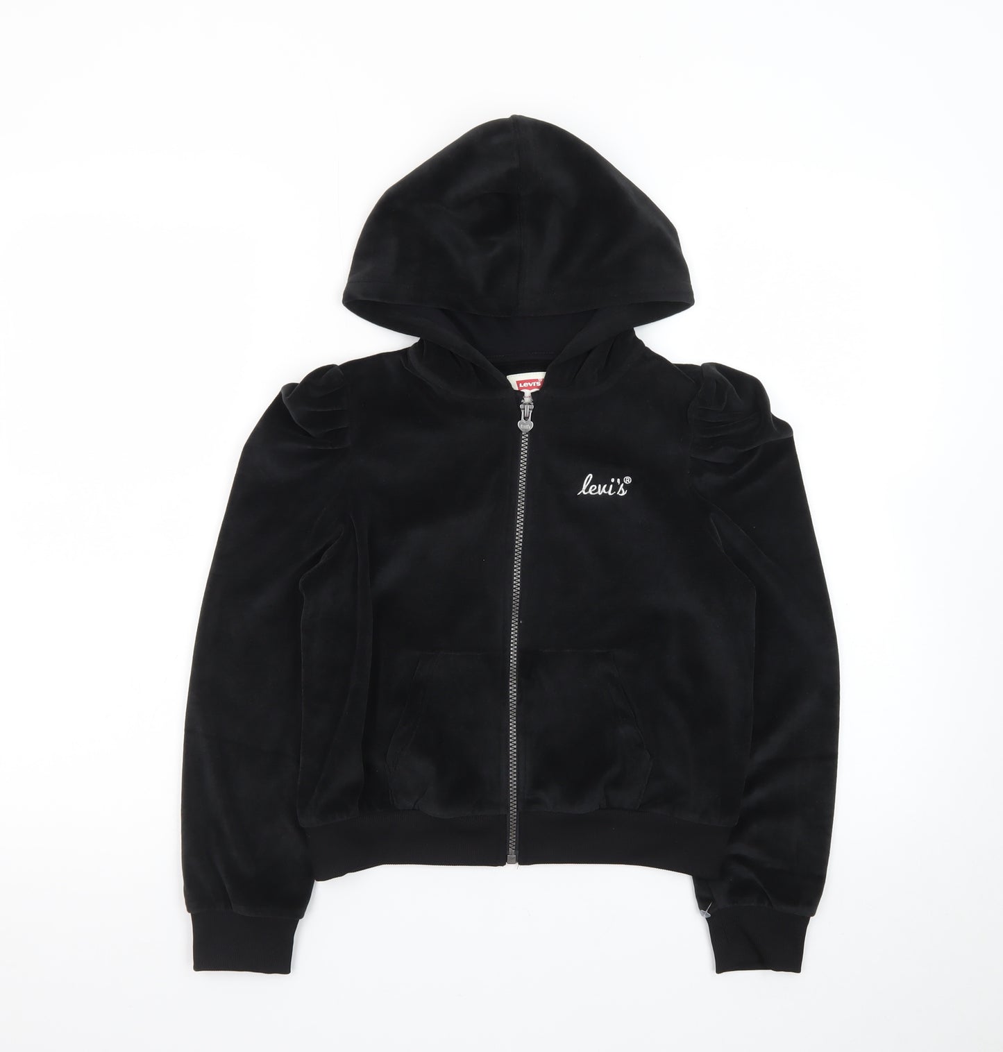 Levi's Girls Black Velour Full Zip Hooded Sweatshirt Size 10A