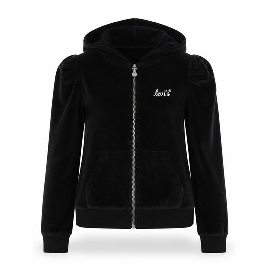 Front view of Levi's girls’ black velour full zip hooded sweatshirt size 10a