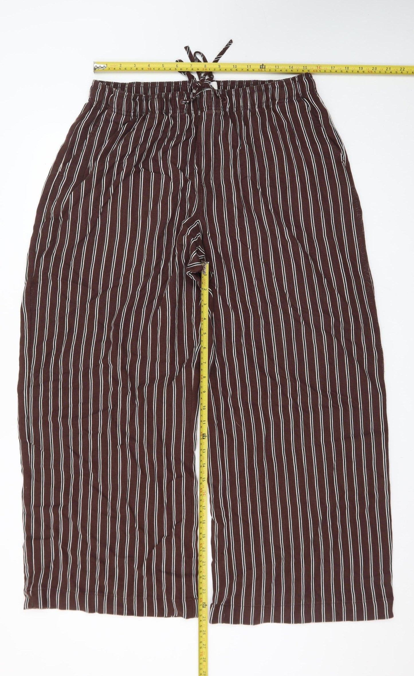 Marks and Spencer Womens Brown Striped Cropped Trousers Size 14
