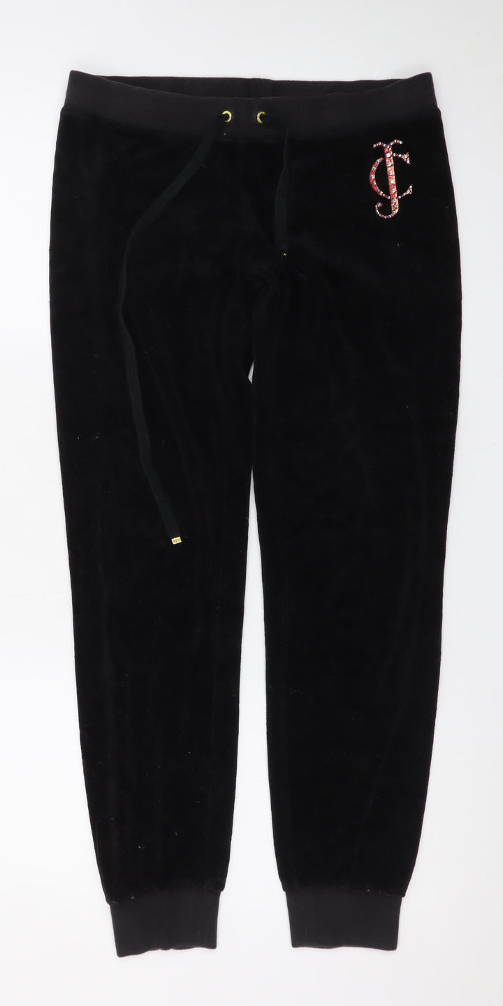 Juicy Couture Women's Black Velour Jogger Trousers Size S