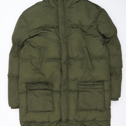 boohooMAN Unisex Adults Green Long Puffer Coat Size M Tall