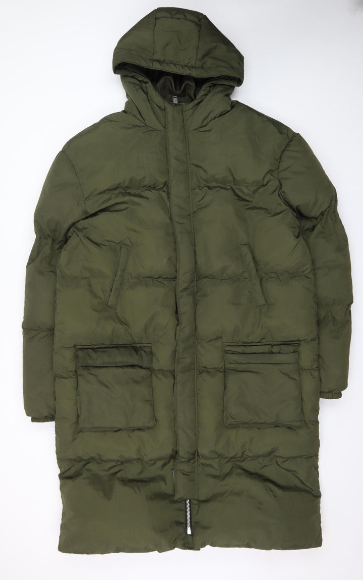 boohooMAN Unisex Adults Green Long Puffer Coat Size M Tall