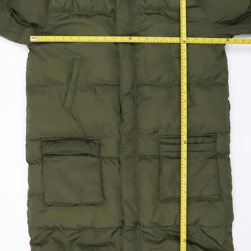 boohooMAN Unisex Adults Green Long Puffer Coat Size M Tall