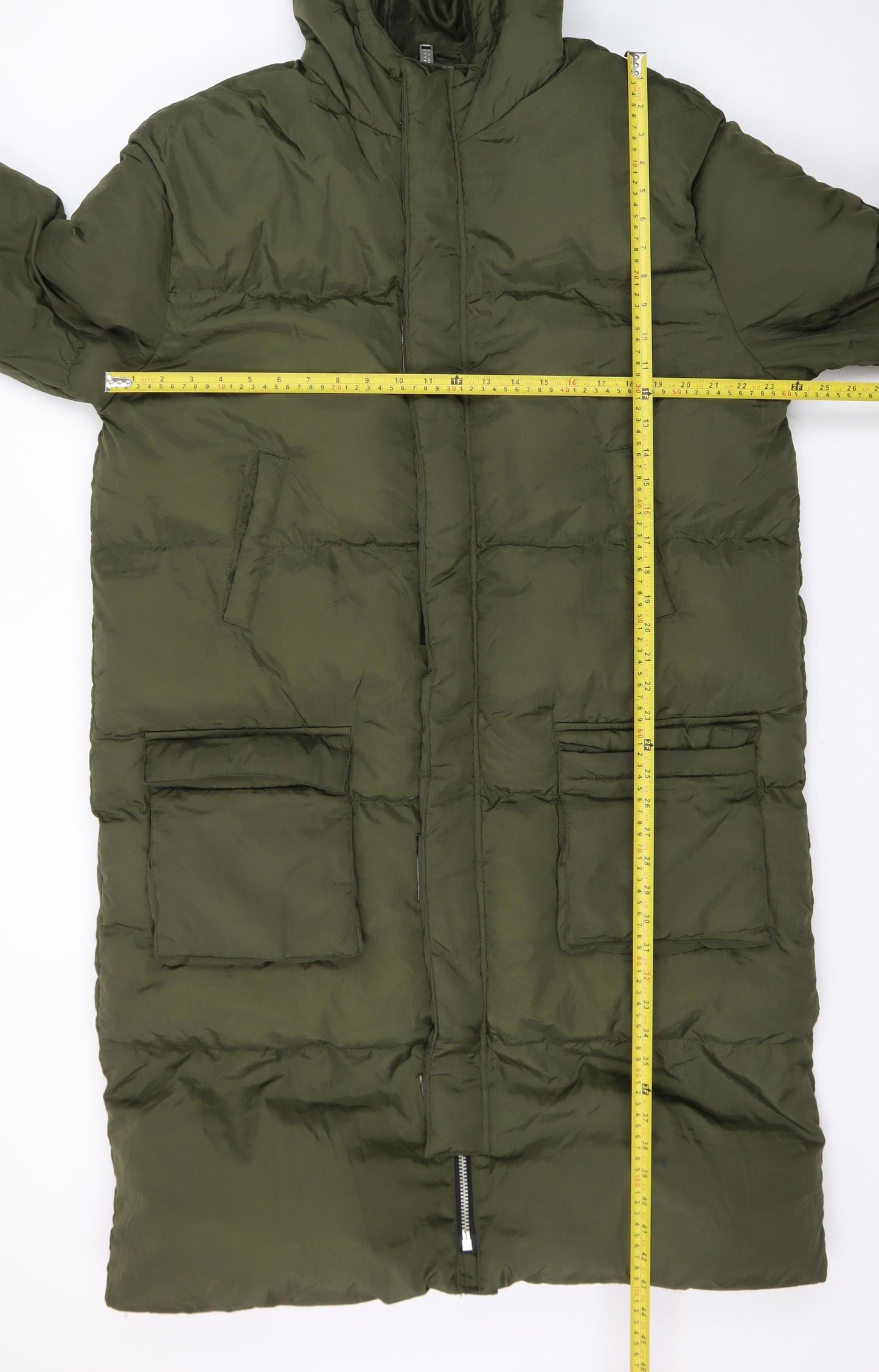 boohooMAN Unisex Adults Green Long Puffer Coat Size M Tall