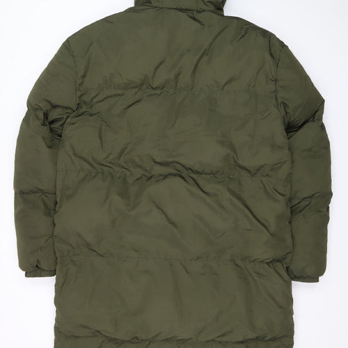 boohooMAN Unisex Adults Green Long Puffer Coat Size M Tall