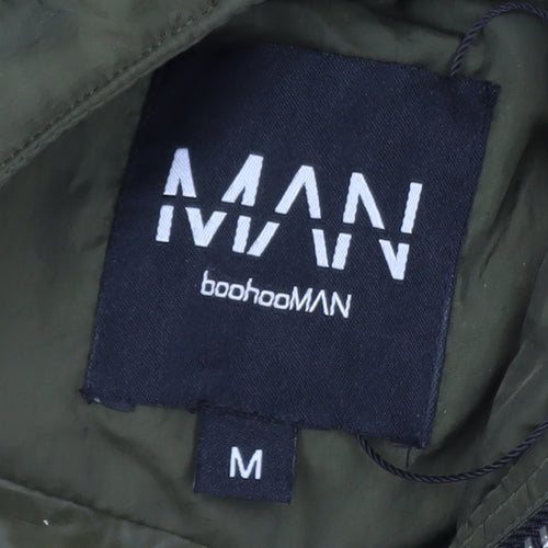 boohooMAN Unisex Adults Green Long Puffer Coat Size M Tall