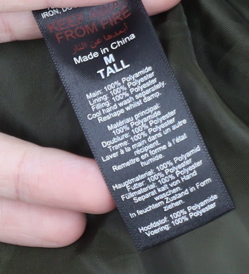 boohooMAN Unisex Adults Green Long Puffer Coat Size M Tall