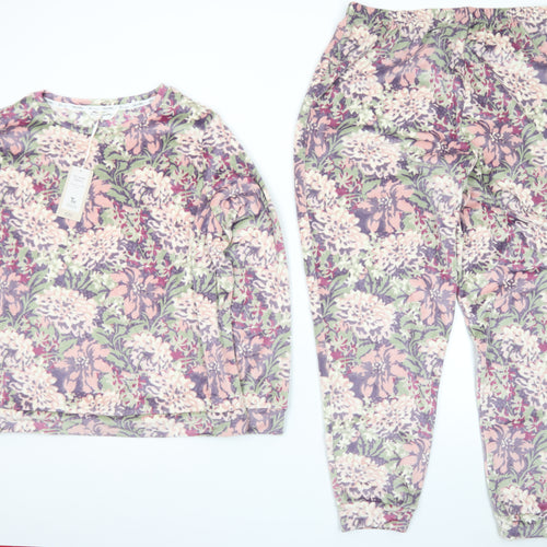 Tu Women’s Floral Pyjama Set Purple Pink Size 16 Soft Lounge Wear