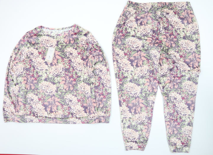 Tu Women’s Floral Pyjama Set Purple Pink Size 16 Soft Lounge Wear