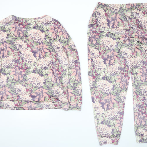 Tu Women’s Floral Pyjama Set Purple Pink Size 16 Soft Lounge Wear