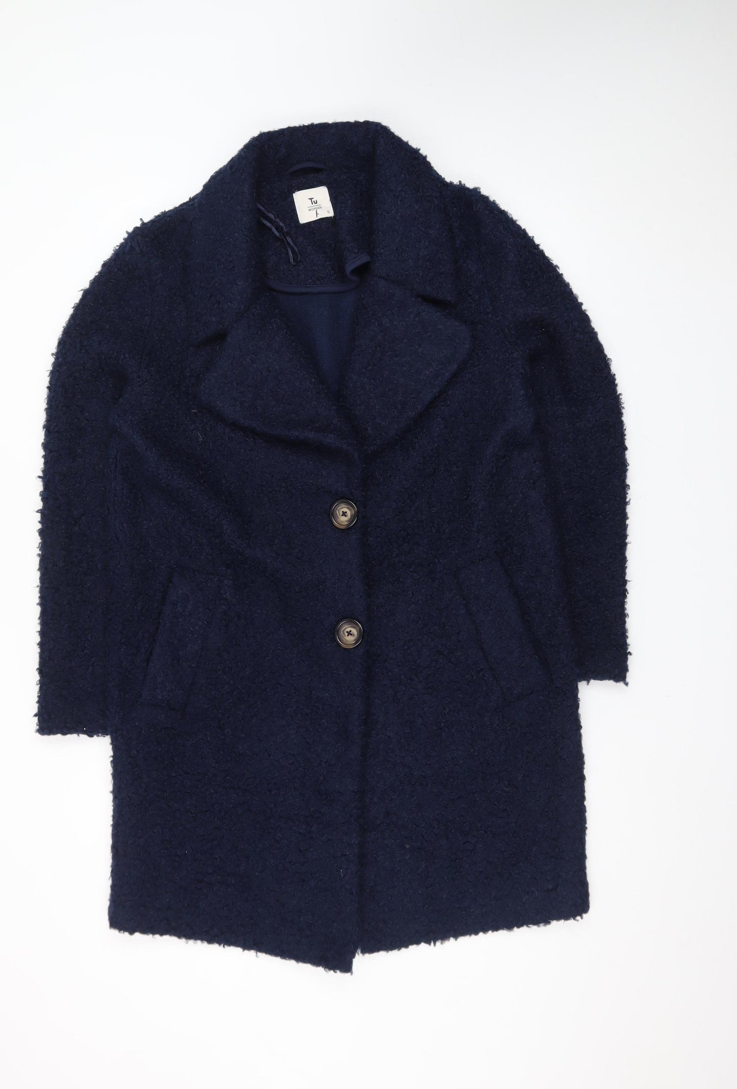 Tu Women’s Blue Mid-Length Buttoned Overcoat Size 12