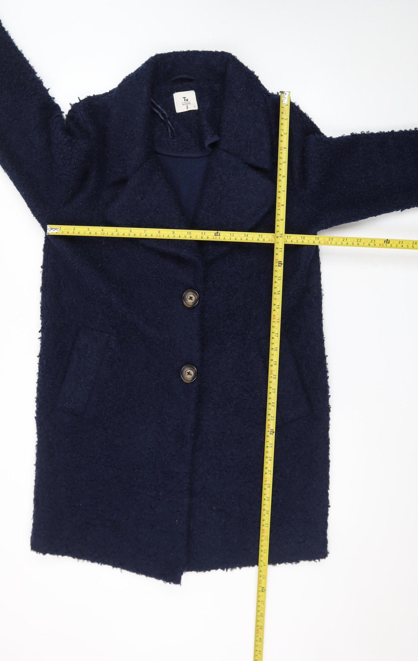 Tu Women’s Blue Mid-Length Buttoned Overcoat Size 12