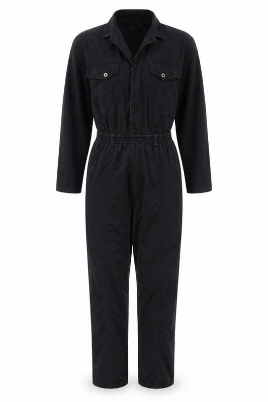 Lizsport Women's Black Cotton Jumpsuit Size S Long Sleeve Zip Waisted