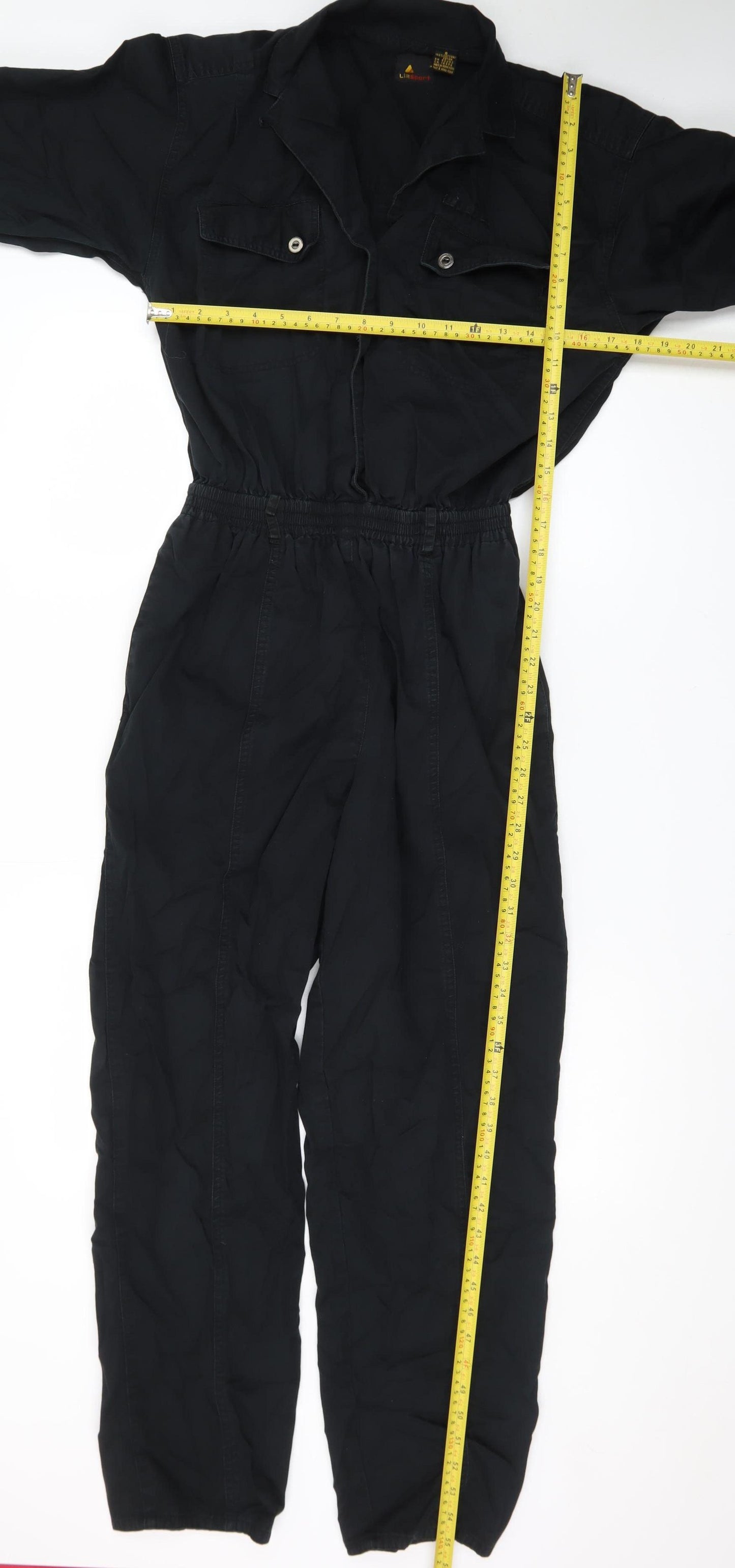 Lizsport Women's Black Cotton Jumpsuit Size S Long Sleeve Zip Waisted