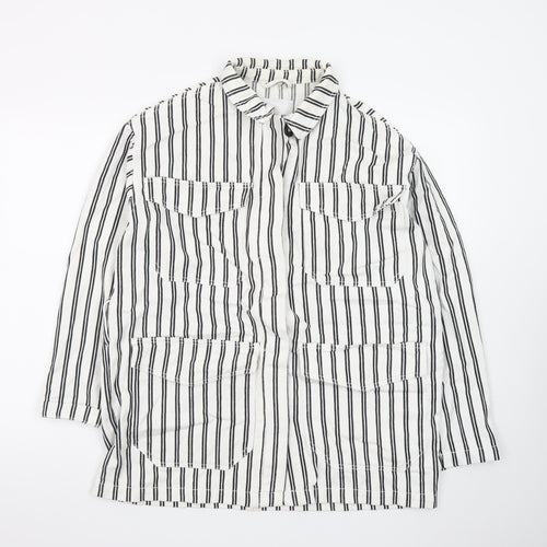 Monki Women's White Black Striped Cotton Suit Jacket XS