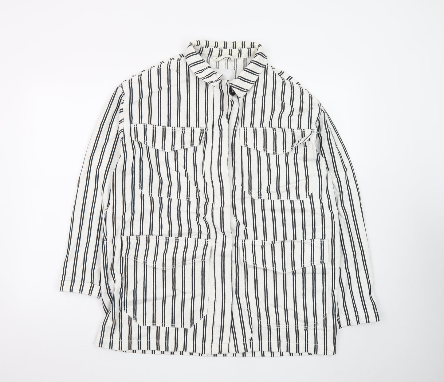 Monki Women's White Black Striped Cotton Suit Jacket XS