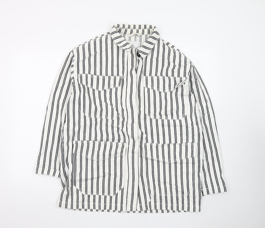 Monki Women's White Black Striped Cotton Suit Jacket XS